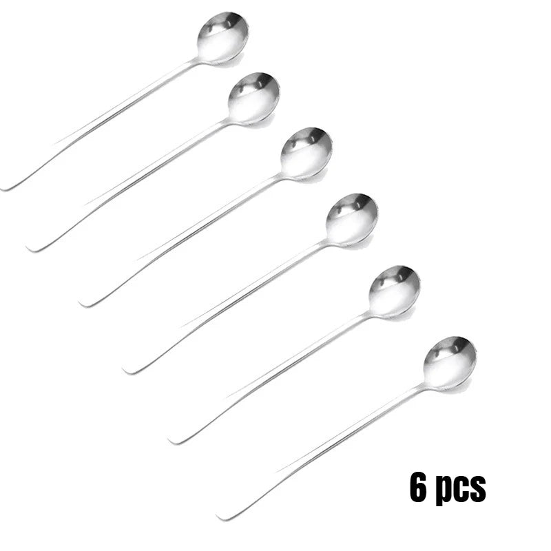 6pcs Stainless Steel Ice Tea Scoop Dessert Spoon Food Grade Ice Cream Candy Tea Spoon Milkshake Coffee Multi-Purpose Spoon Peaceful Pleasures Health and Wellness 6 pcs Round spoon