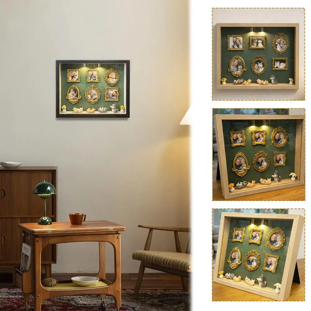 Wooden Mini Museum Photo Frame Box | Cat Lover Gift & Home Décor
