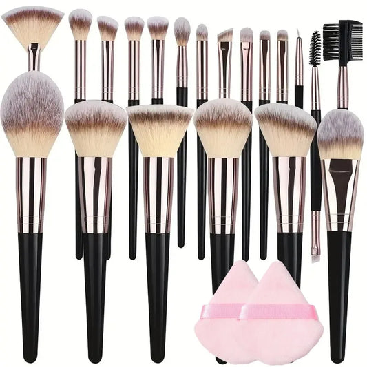 RUNTOIN Black Makeup Brush Set 3-20Pc | Kabuki Blending Brushes Makeup Brush Set Peaceful Pleasures Health and Wellness BK-20PCS-2FP-PK