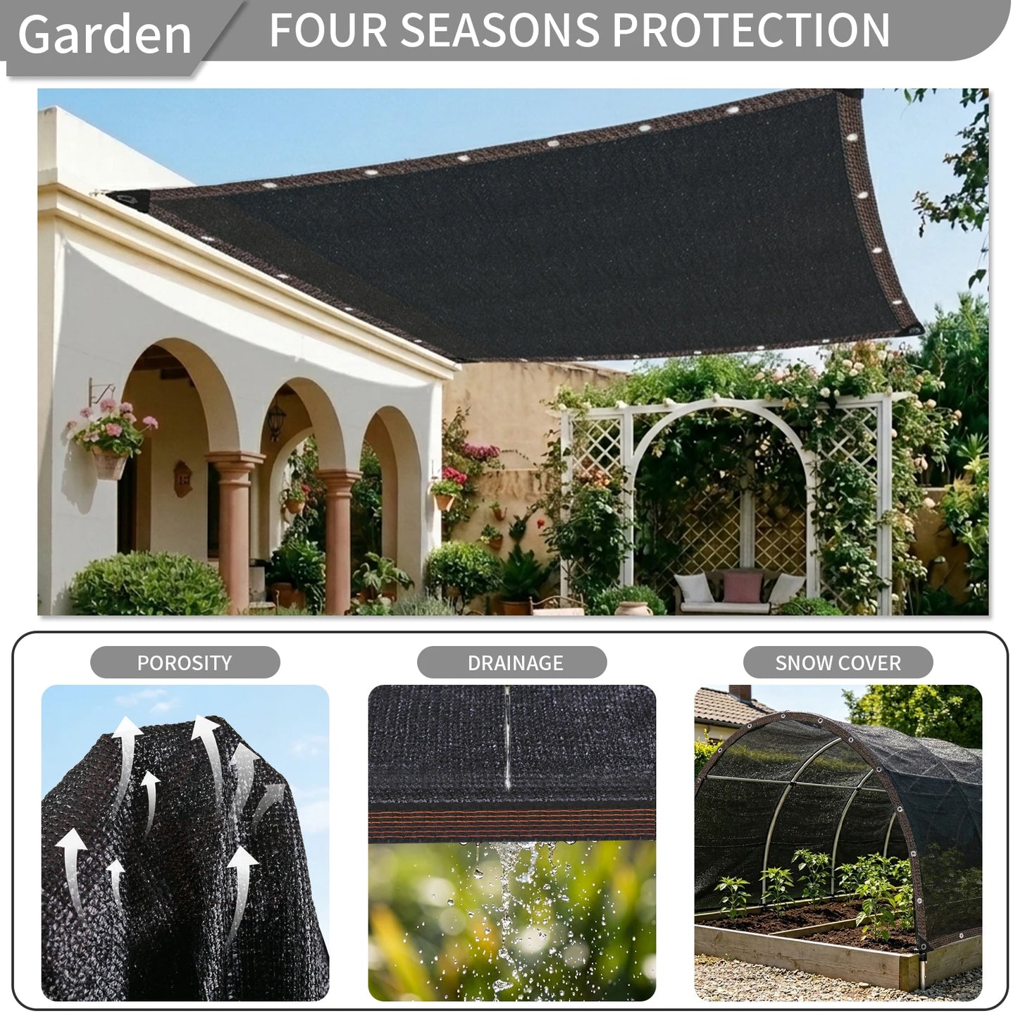 Outdoor Sun Shade Net with Grommets | UV Mesh Tarp Cover