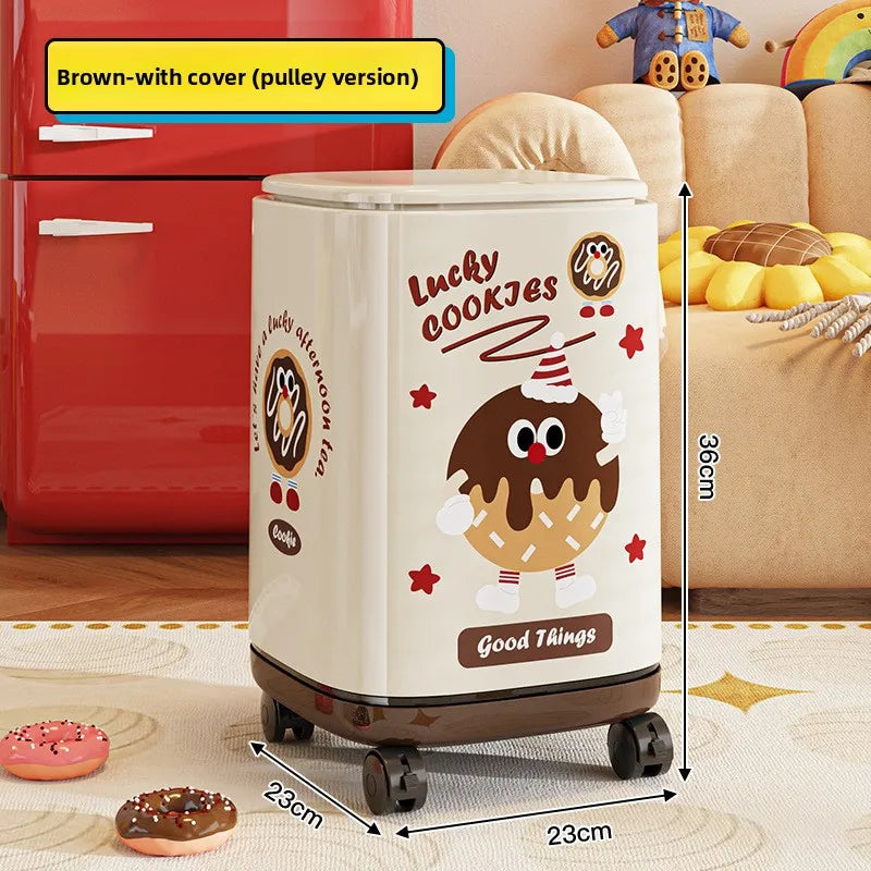 Adorable Waste Bin with Fun Pattern - Double Bucket Design, Anti-Stain & Oil-Resistant, Home Accessory Peaceful Pleasures Health and Wellness Cover Wheels Coffee