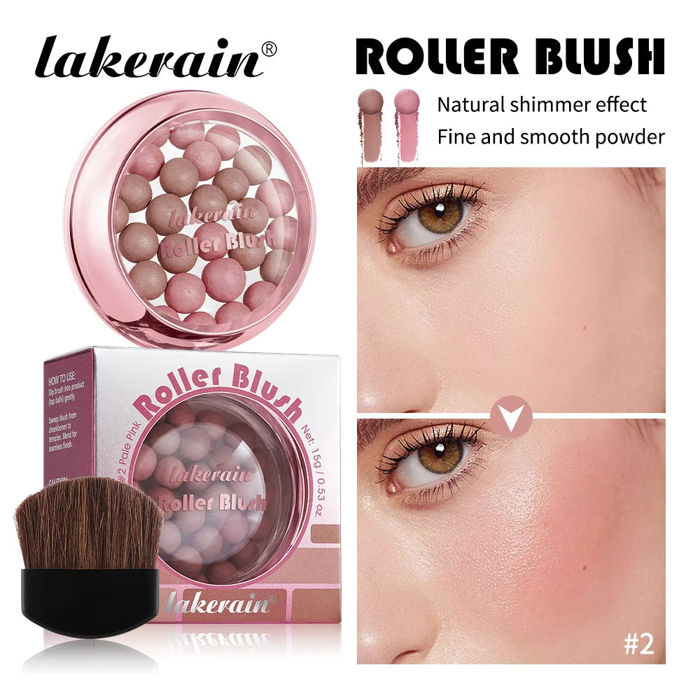 Lakerain Roller Blush Long-lasting Holding Natural Makeup Spherical Appearance Design Powdery Texture Pearlescent Effect Blush Peaceful Pleasures Health and Wellness