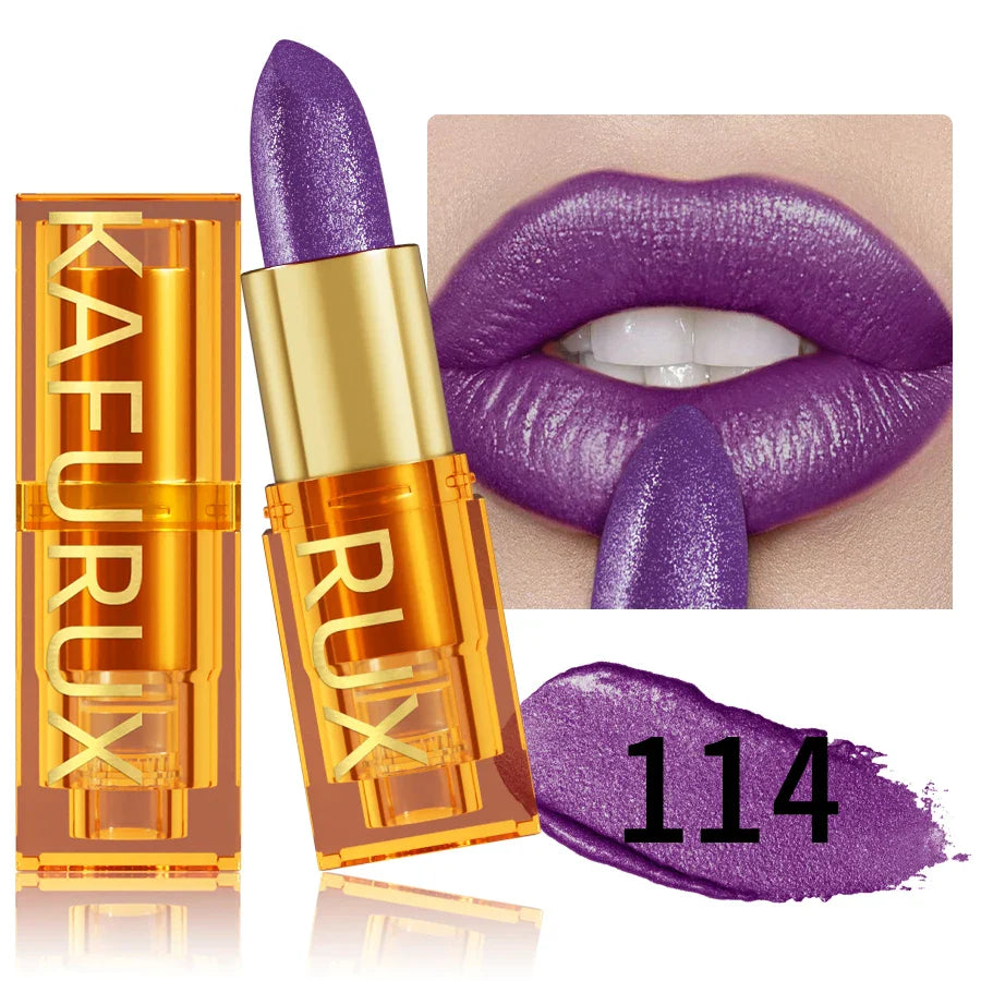 KAFURUX 16-Color Glitter Metallic Lipstick – Long-Lasting Matte