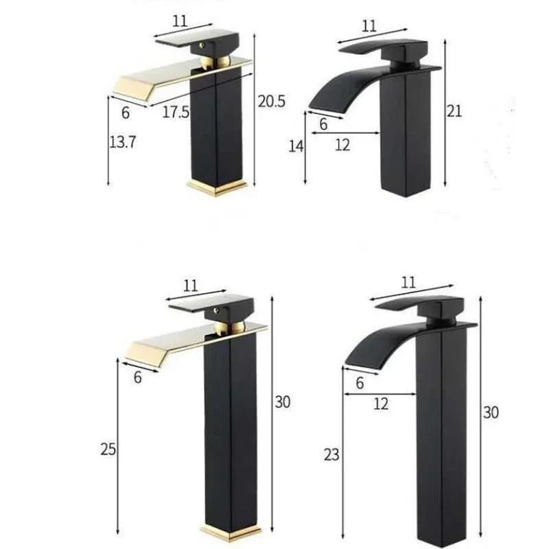 Gold & Black Waterfall Basin Faucet | Brass Bathroom Mixer Tap