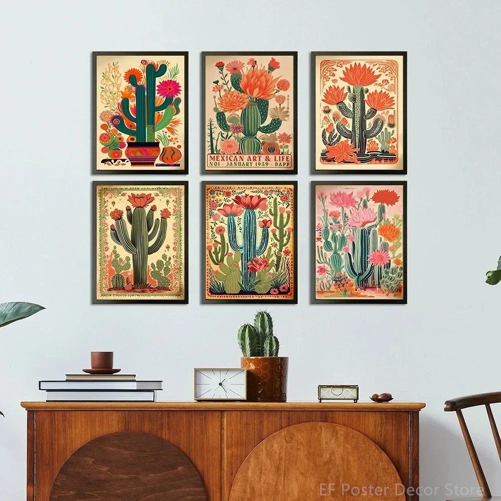 Classic Retro Mexican Cactus Poster Canvas Decoration Painting Flower Aesthetics Color Art Room Home Decoration Wall Art Peaceful Pleasures Health and Wellness