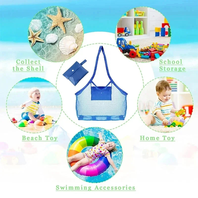 Large Mesh Beach Bag – Sand-Away Foldable Kids Toy Tote
