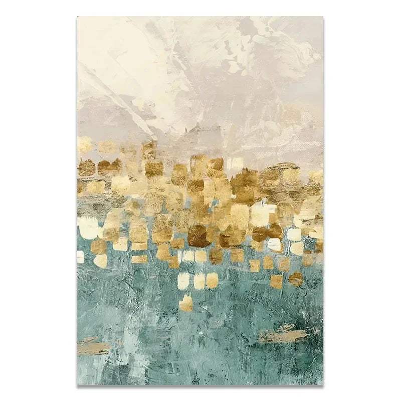 Abstract Golden Coins Canvas Wall Art | Modern Home Decor