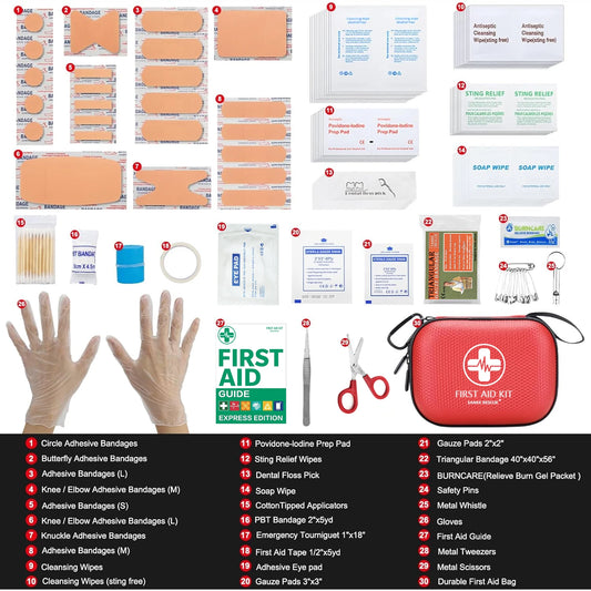 150 Piece Mini First Aid Kit Small Waterproof Hard Shell Medical Kit for Home Car Travel Camping Truck Hiking Sports Office Peaceful Pleasures Health and Wellness