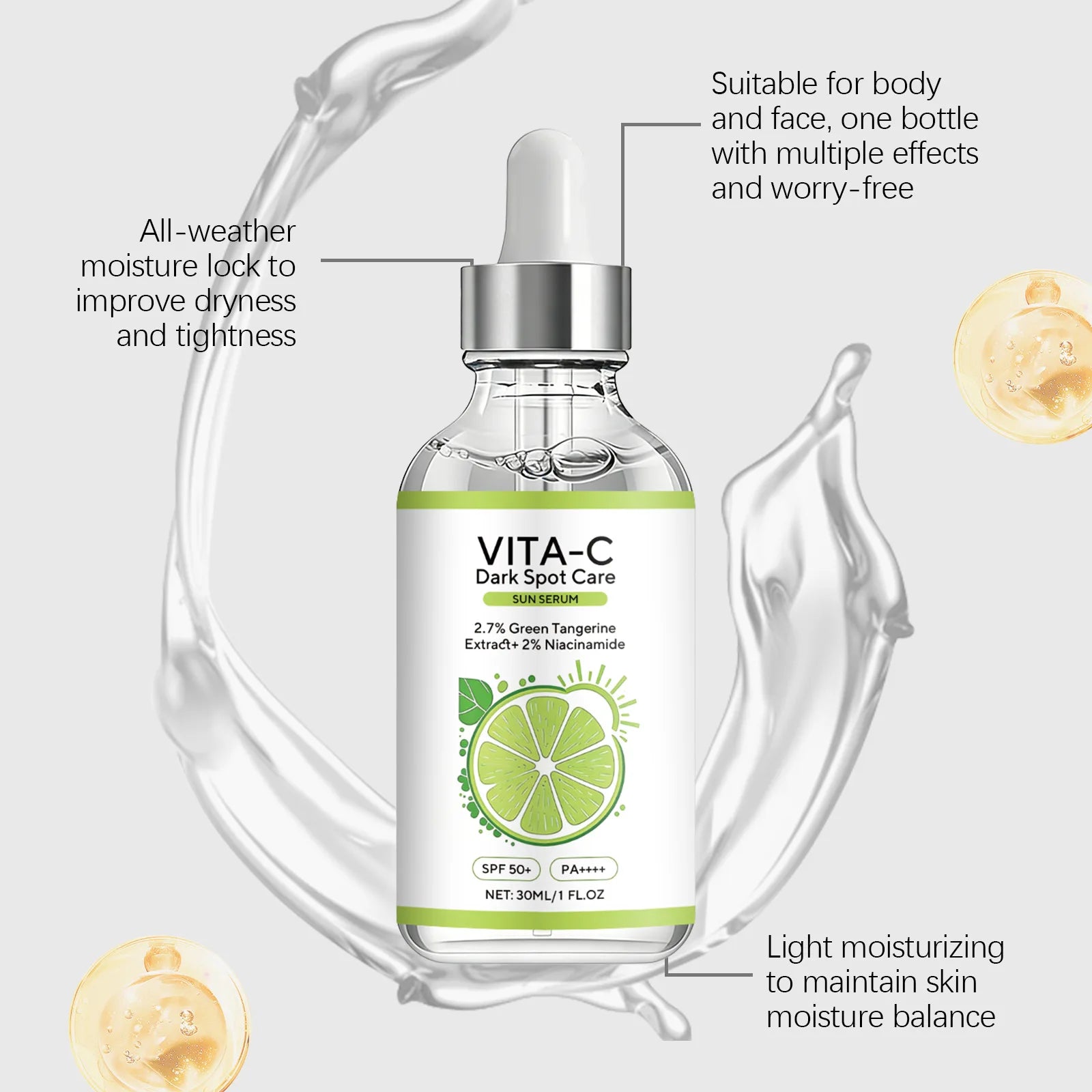 Vitamin C Sunscreen Essence Anti Sunburn Protection Brighten Skin Tone Fade Spots Improve Dullness Nourish Skin Brighten Serum Peaceful Pleasures Health and Wellness
