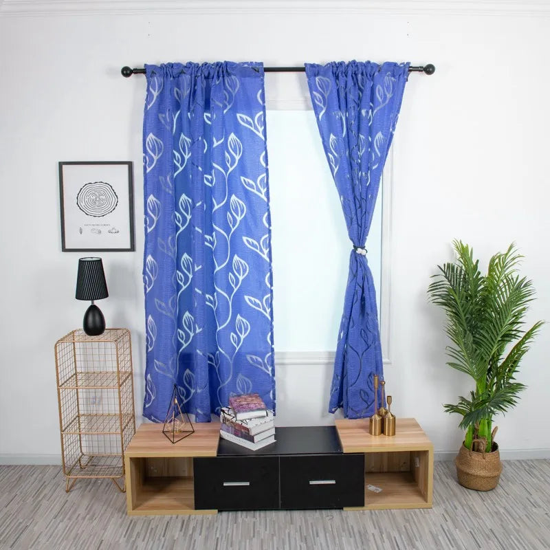 Vines Leaves Tulle Sheer Curtain Panel | Scarf Valance for Home