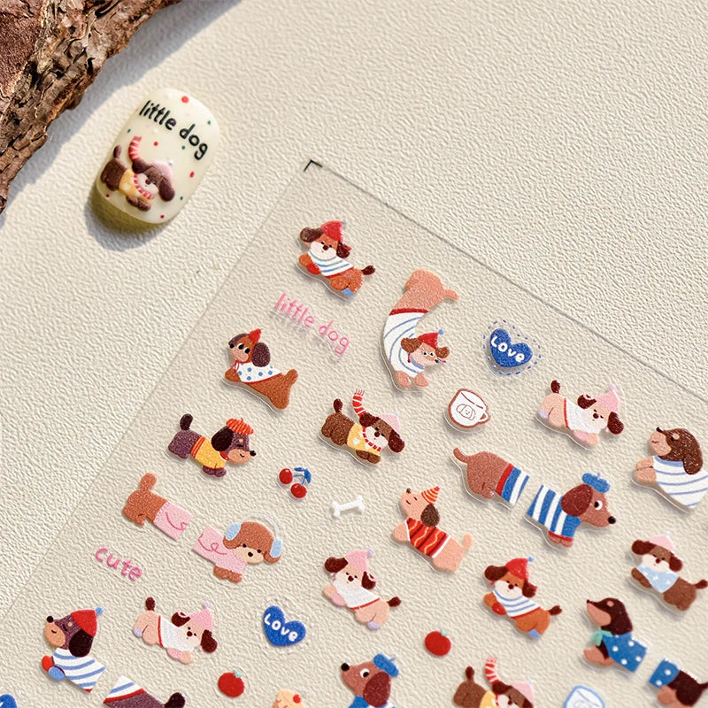 Lovely Sausage Dog Self Adhesive Nail Art Stickers Cartoon Manicure Decals Creative DIY Decoration Nail Art Stickers Gifts Peaceful Pleasures Health and Wellness