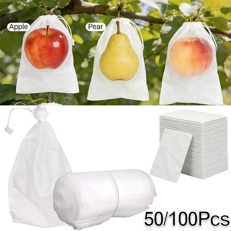 Fruit Protection Bags 50/100Pcs Mesh Drawstring Pest Bird Cover Fruit Protection Bags Peaceful Pleasures Health and Wellness
