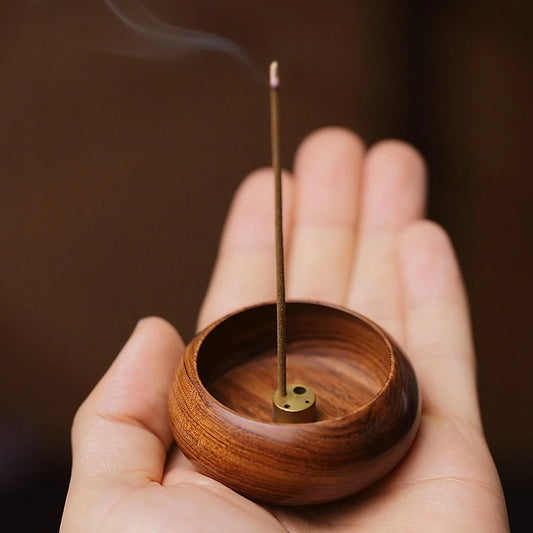 Solid Wood Incense Holder & Ash Catcher Bowl – 4-Hole Incense Burner for Meditation, Yoga, Living Room & Tea House Peaceful Pleasures Health and Wellness