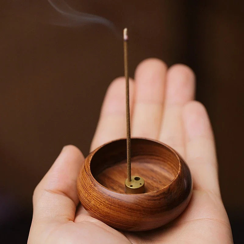 Solid Wood Incense Holder Ash Catcher Bowl – 4-Hole Burner