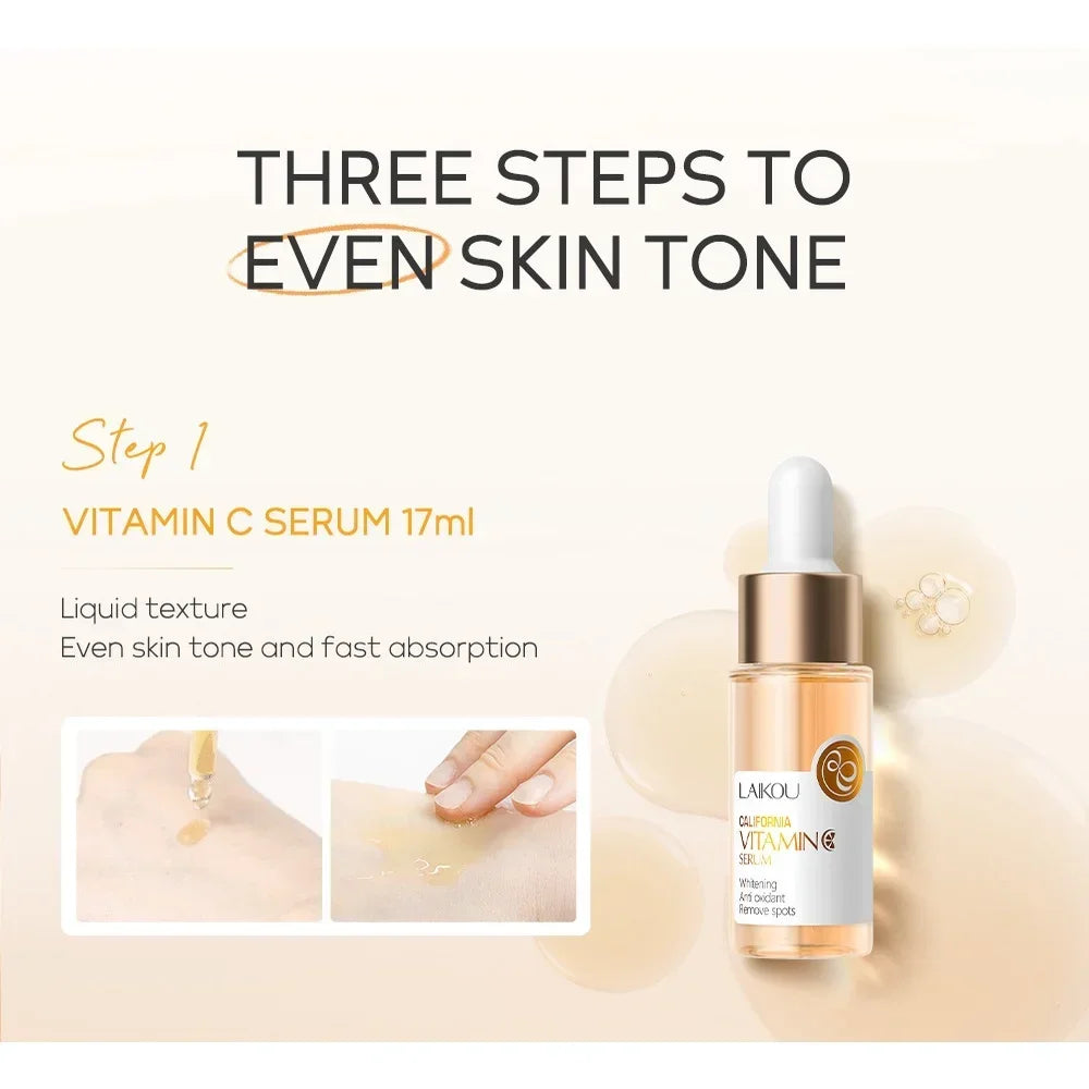 3pcs/Set LAIKOU Vitamin C Facial Set for Hydrating Moisturizing Whitening and Brightening Peaceful Pleasures Health and Wellness