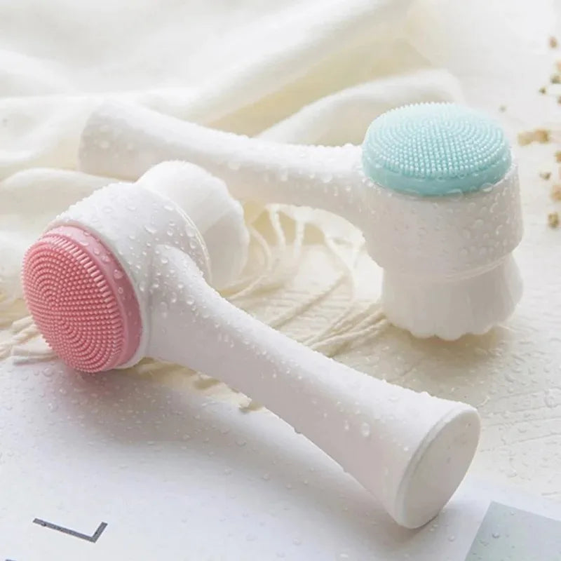 3D Double Silicone Facial Cleansing Brush Manual Massage Facial Brush Soft Bristles Exfoliator Double Sided Face Wash Brush Peaceful Pleasures Health and Wellness