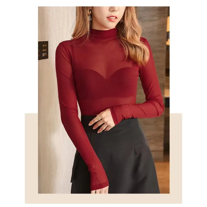 Photoshoot-Ready Sheer Mesh Maternity Bodysuit - Mock Neck, Elegant Design, Photography Outfit for Pregnant Women Peaceful Pleasures Health and Wellness Brown M