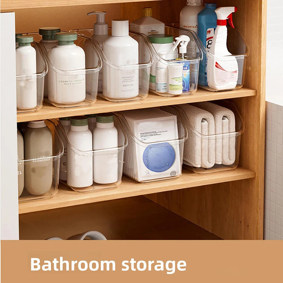 Pull-Out Cabinet Organizer Bin with Rolling Wheels – Clear Under-Sink Storage Basket