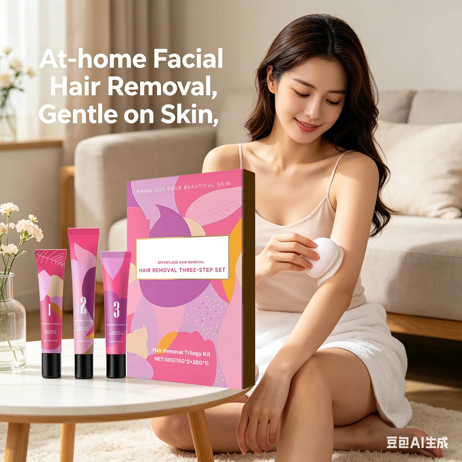 Facial Hair Removal 3-Step Kit | Sensitive Skin, 50g Hair Removal Cream Kit Peaceful Pleasures Health and Wellness