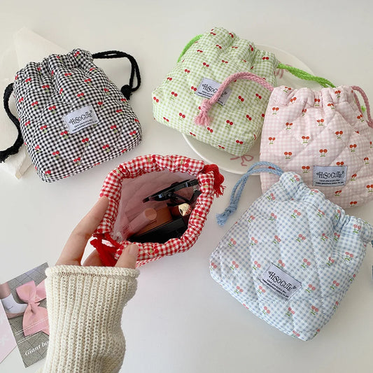 Quilted Drawstring Makeup Bag – Cute Travel Toiletry Pouch Drawstring Makeup Bag Peaceful Pleasures Health and Wellness