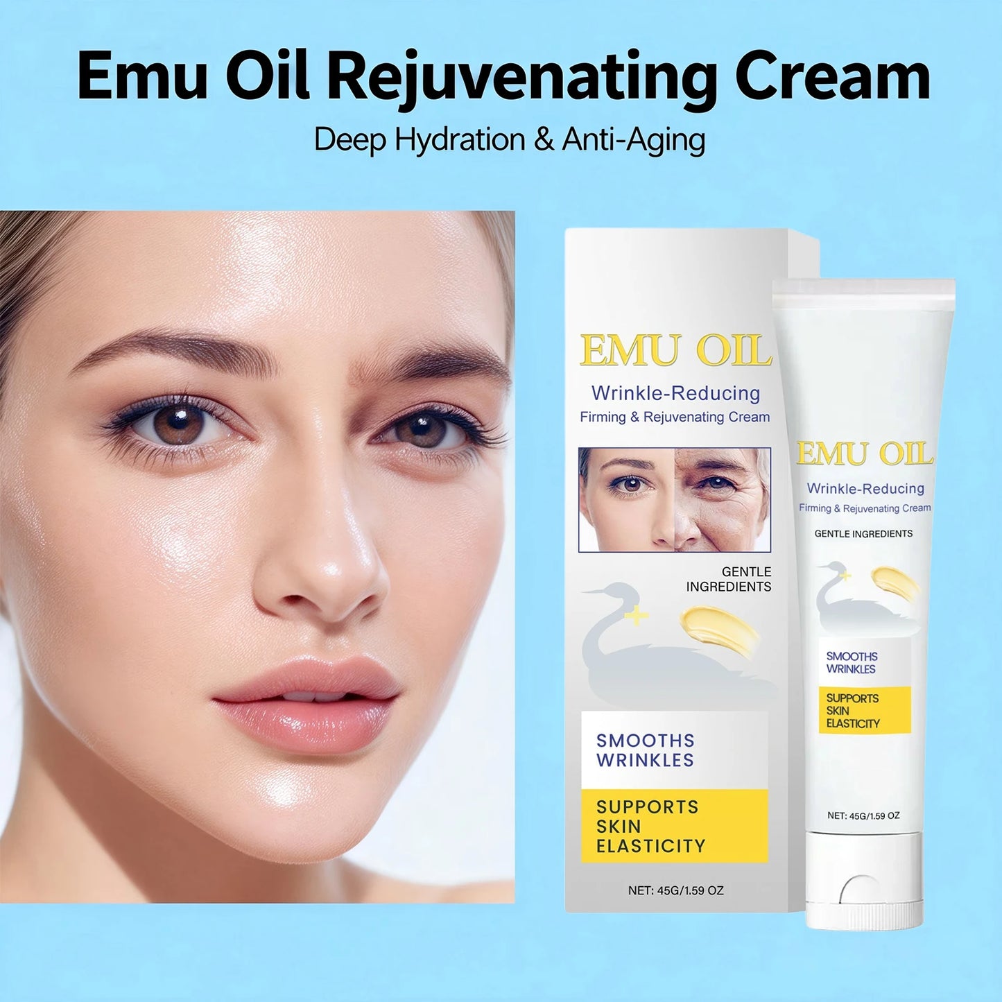 Emu Oil Wrinkle Reducing Cream Firming Lifting Skin Rejuvenating Improve Elasticity Tightening Smoothing Fine Lines Face Care Peaceful Pleasures Health and Wellness