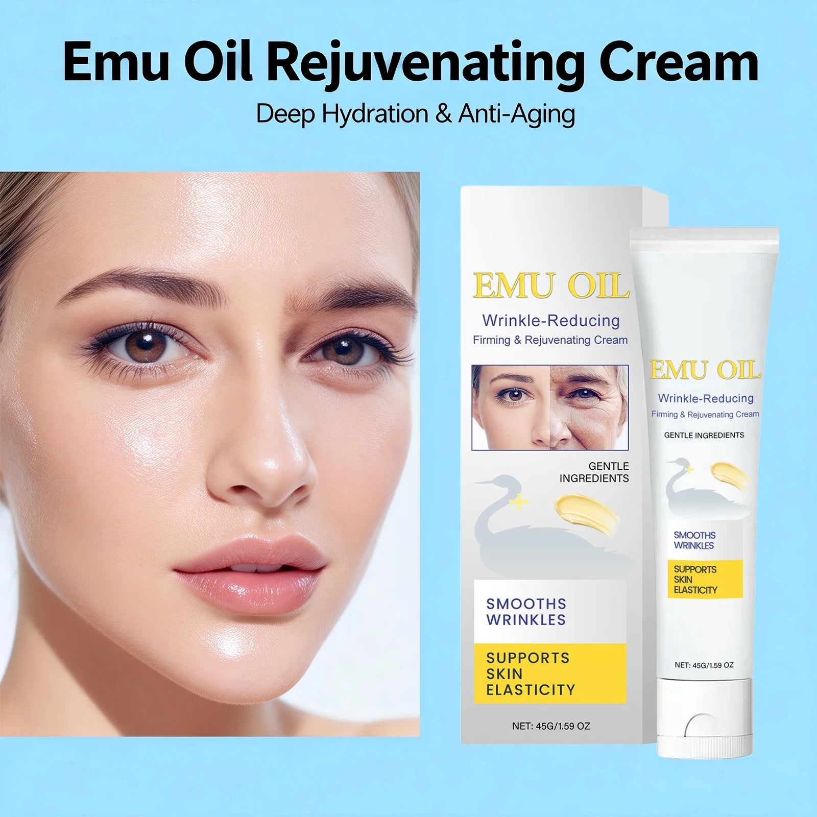 Emu Oil Wrinkle Reducing Cream Firming Lifting Skin Rejuvenating Improve Elasticity Tightening Smoothing Fine Lines Face Care Peaceful Pleasures Health and Wellness