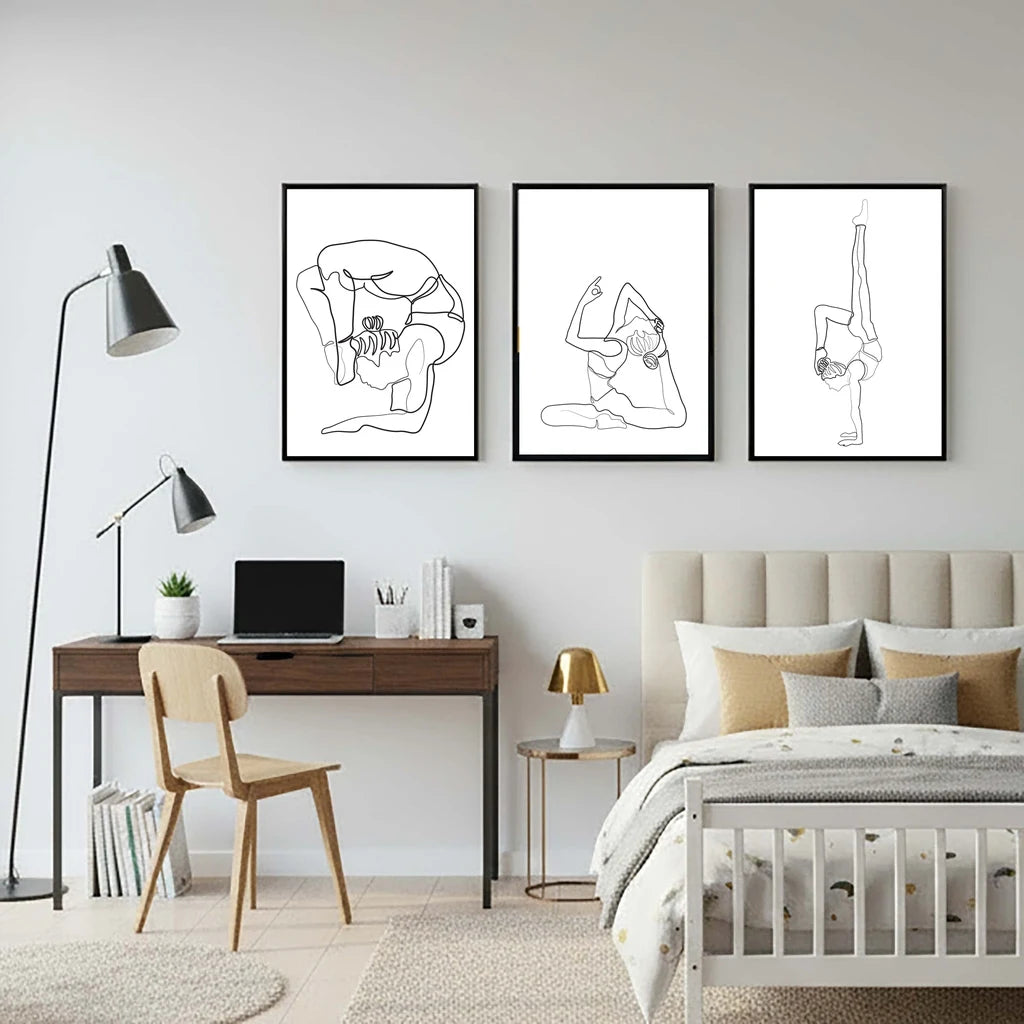 Black & White Yoga Woman Canvas Wall Art | Nordic Minimalist Canvas Wall Art Peaceful Pleasures Health and Wellness