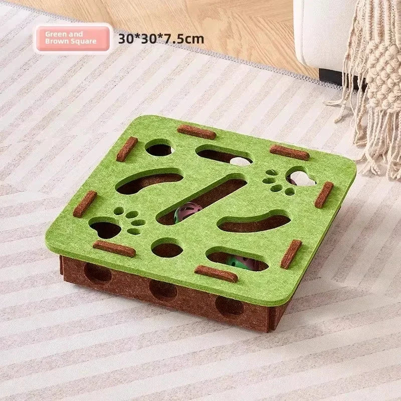 Cat Puzzle Toy Felt Box with Ball | Indoor Cat Exercise Toy