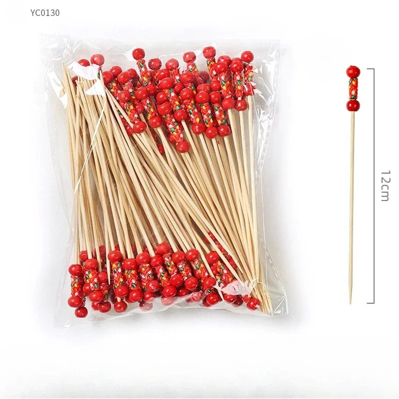 Party Banquet Celebration Festival Fruit Fork Disposable Bamboo Dessert Cake Fork Pastry Decoration Bamboo Sticks Cocktail Fork Peaceful Pleasures Health and Wellness