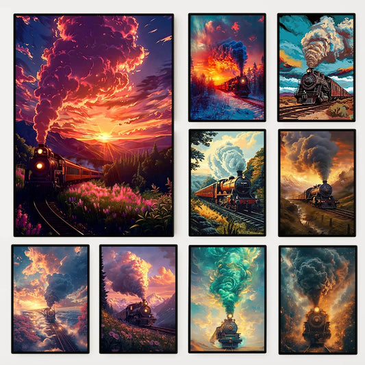 Steam Train Sunset Canvas Poster – Vintage Anime Wall Art Canvas Wall Art Peaceful Pleasures Health and Wellness