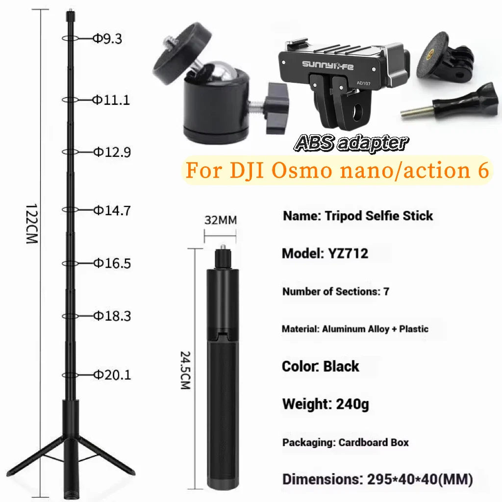 120cm Invisible Selfie Stick Tripod for GoPro, DJI & Insta360