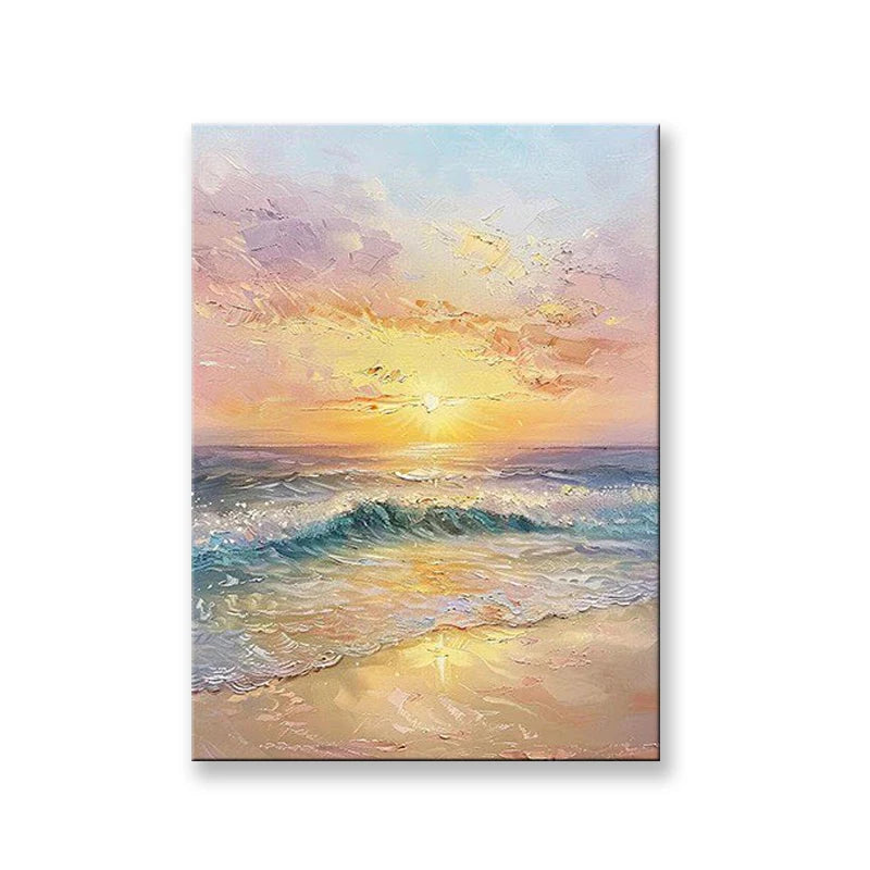 Mondern Abstract Sunrise Seaside Waves Picture For Home Wall Decor Handmade Oil Painting On Canvas Mural For Living Room Bedroom Peaceful Pleasures Health and Wellness No frame 50cmx60cm