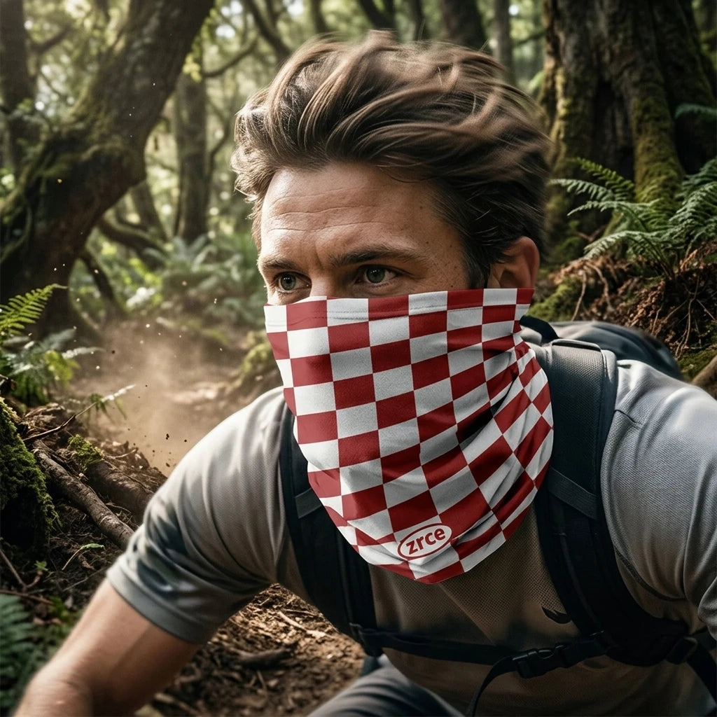 Men's Checkered Seamless Cycling Headband & Neck Gaiter