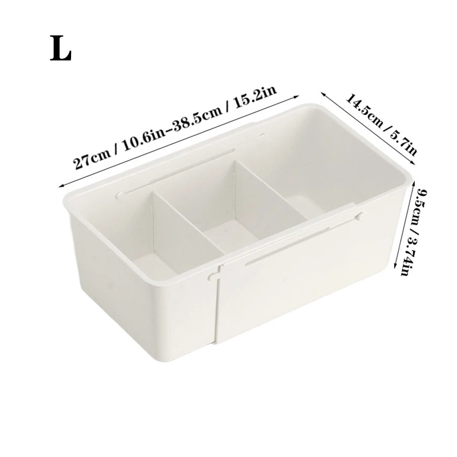 Expandable Sliding Drawer Tray with Adjustable Dividers – Glossy PS Plastic Drawer Organizer Bin