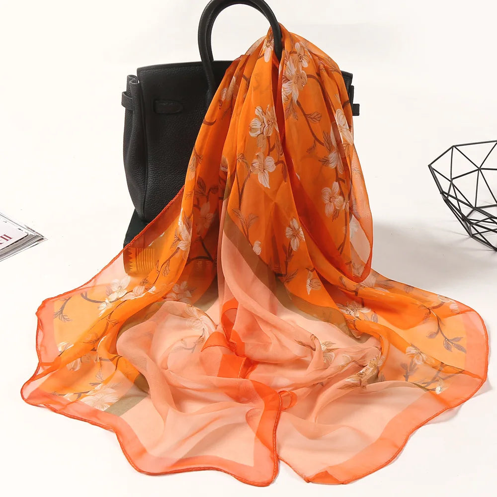Women's Ink Lotus Chiffon Scarf – Lightweight Floral Print