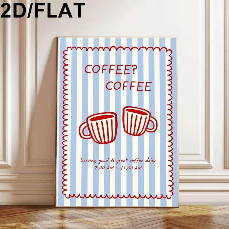 Modern Blue Coffee Canvas Wall Art Print | Home & Café Decor