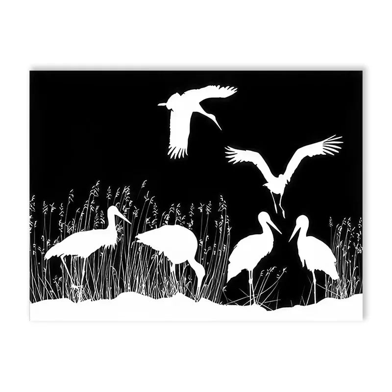 Red Crane Hokusai Canvas Wall Art | Coastal Vintage Print