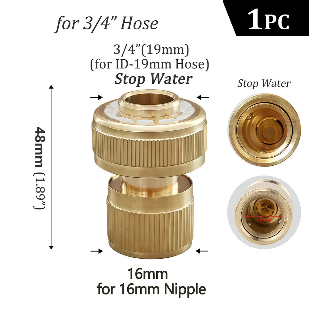 Quick Connector Water Pipe Tap Adaptor Fitting for 1/2"3/4"3/8"1/4" Irrigation Tube Water Stop Repair Joints Brass Garden Hose Peaceful Pleasures Health and Wellness C 1PCS