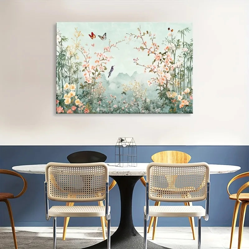 Flower & Bird Vintage Coastal Canvas Wall Art Print | Home Décor Canvas Wall Art Print Peaceful Pleasures Health and Wellness