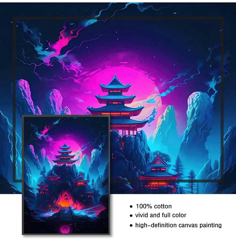 Japanese Anime Cyberpunk Neon Canvas Wall Art 3-Piece Set Canvas Wall Art Peaceful Pleasures Health and Wellness