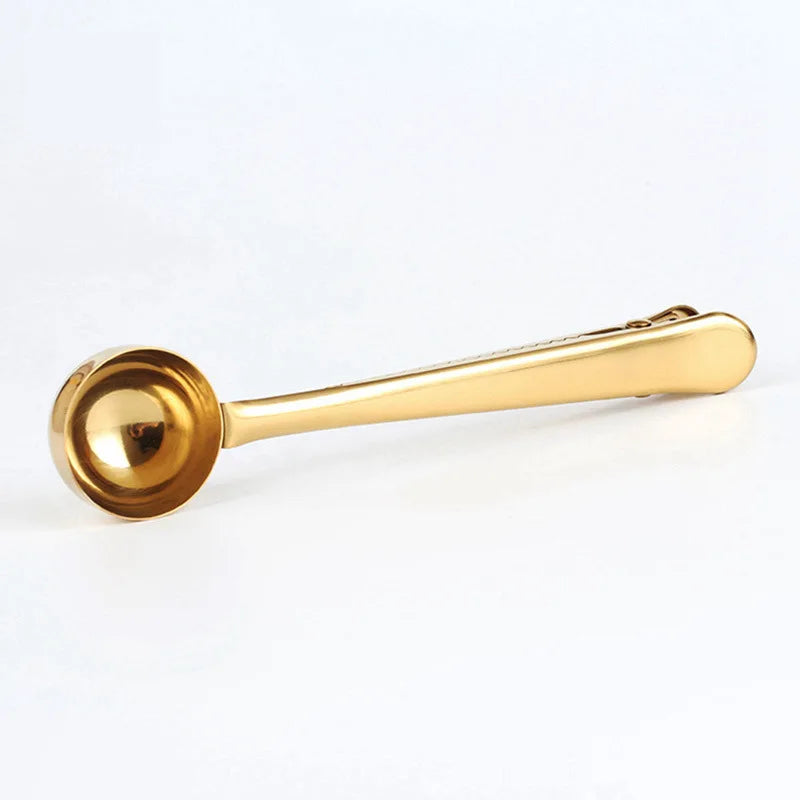 2-in-1 Coffee Scoop Stainless Steel Coffee Powder Measuring Scoop with Sealing Clip Tea Milk Powder Scoop Coffee Accessories Peaceful Pleasures Health and Wellness