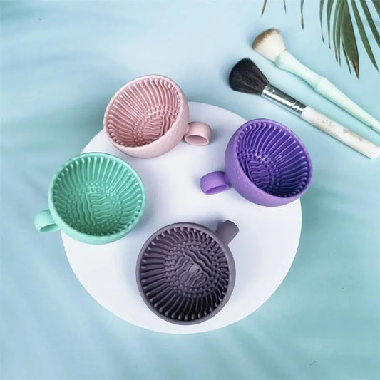 Non-Slip Silicone Makeup Brush Cleaning Bowl & Scrubber Brush Cleaning Bowl Peaceful Pleasures Health and Wellness