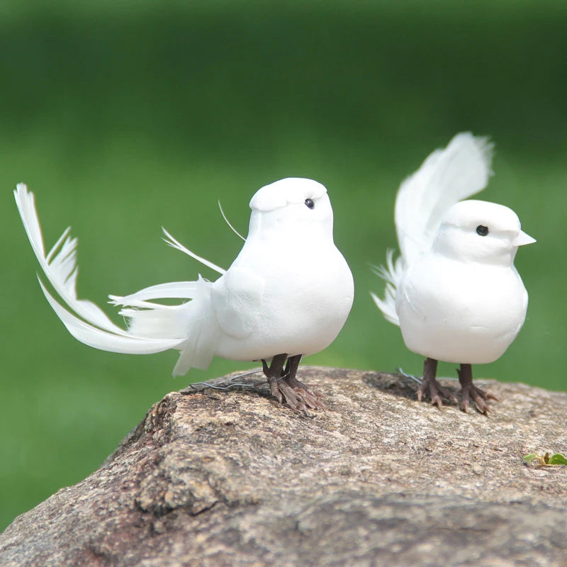 Artificial White Dove Bird Decor – Realistic Feathered Ornament Bird Figurine Decor Peaceful Pleasures Health and Wellness
