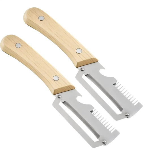 3-in-1 Stainless Steel Vegetable Peeler Set | Wooden Handle, 2pc Vegetable Peeler Set Peaceful Pleasures Health and Wellness