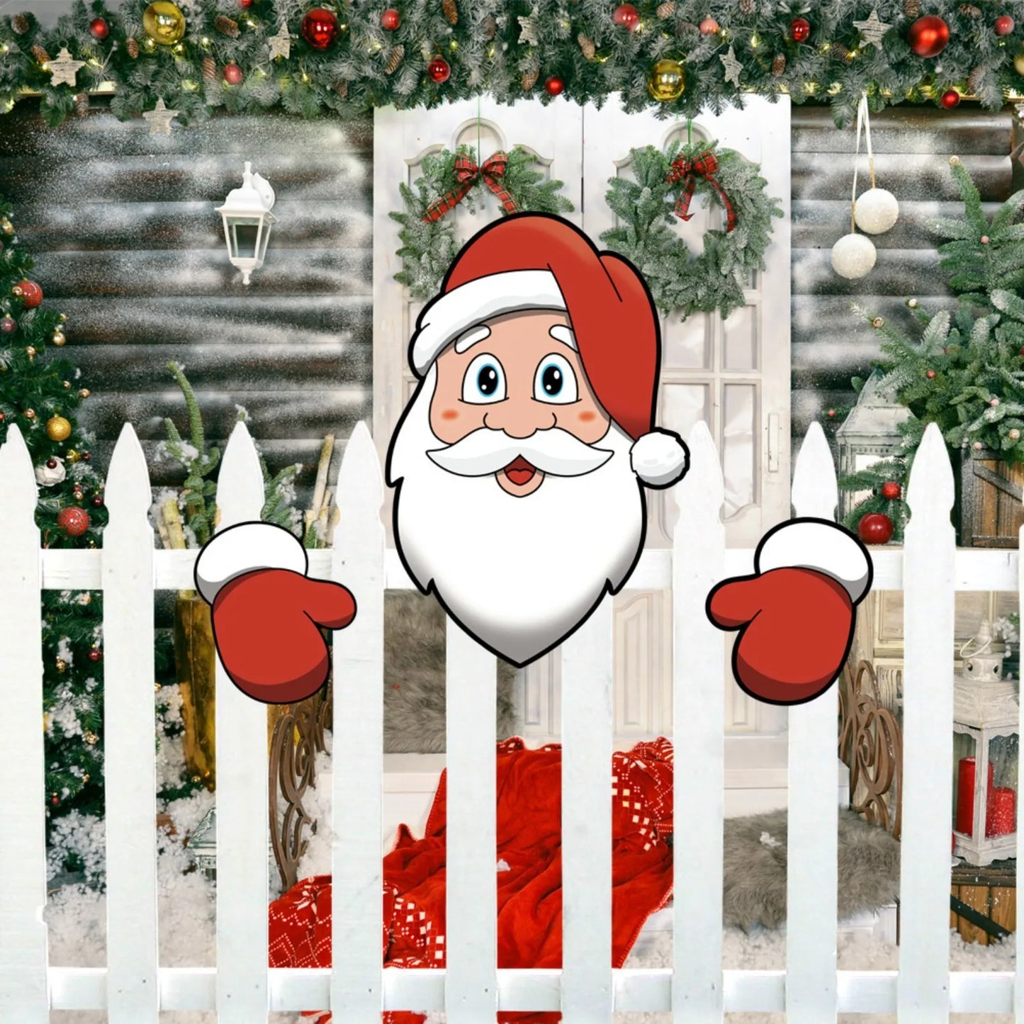 Santa Claus Fence Peeks Christmas Outdoor Decoration Set