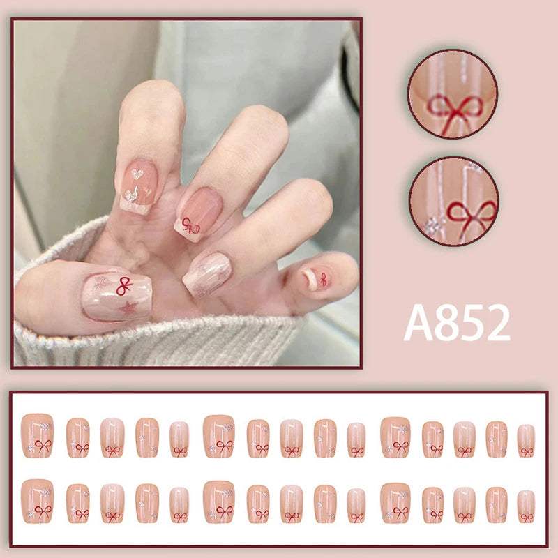 24Ps/Set Kids Fun Cute Wearing False Nails Fresh Bright Removable Press On Nail Tips Full Cover French Acrylic Fake Nails Peaceful Pleasures Health and Wellness A5