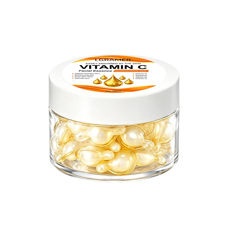 Vitamin C Brightening Essence Capsules,Moisturizing Anti-Aging Facial Essence,Firming Skin Care Capsules Suitable for All People Peaceful Pleasures Health and Wellness 1 box
