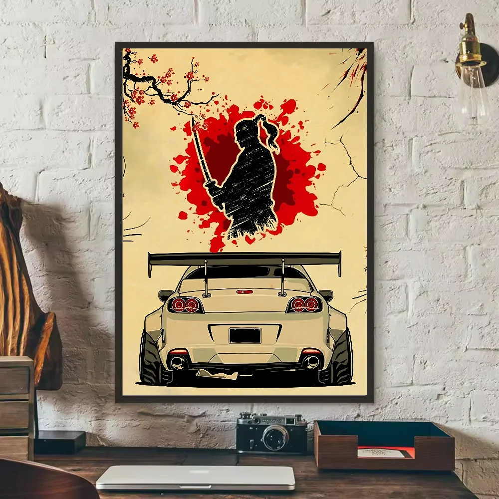 Japanese Cars Samurai Poster | HD Waterproof PVC Wall Art Wall Art Poster Peaceful Pleasures Health and Wellness z2 21X30cmNoframe