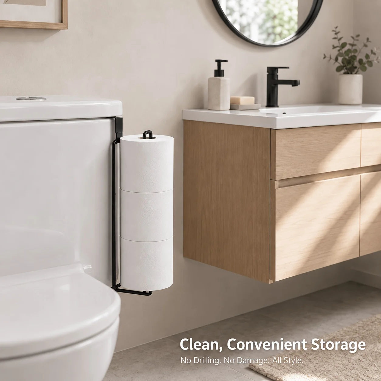Wall Mounted Toilet Paper Holder with Storage Organizer