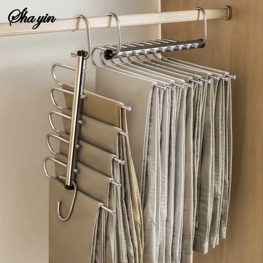 Stainless Steel Folding Pants Hanger – Multi-Layer Magic Clips & Retractable Space-Saving Organizer Peaceful Pleasures Health and Wellness